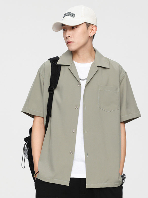 Loose Solid Color Casual Lapel Ordinary Short Sleeve Shirt Men
