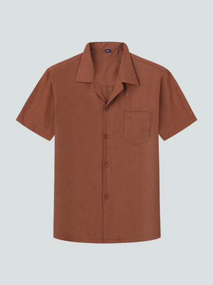 Loose Solid Color Casual Lapel Ordinary Short Sleeve Shirt Men