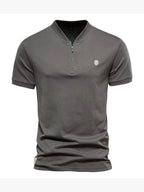 Men's Cotton V Neck Zipper Short Sleeve T-Shirt