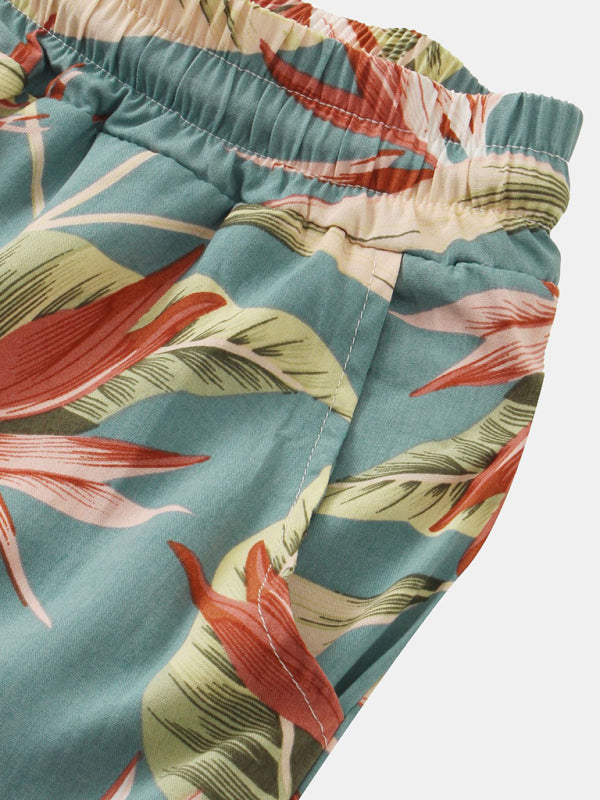 Men's Short Sleeve Shirt Chinese Style Printed Shirt Set