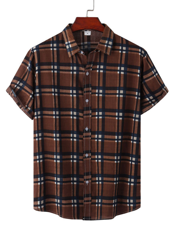 New Casual Beach Shirt Hawaiian Short Sleeve Floral Shirt (Brown)