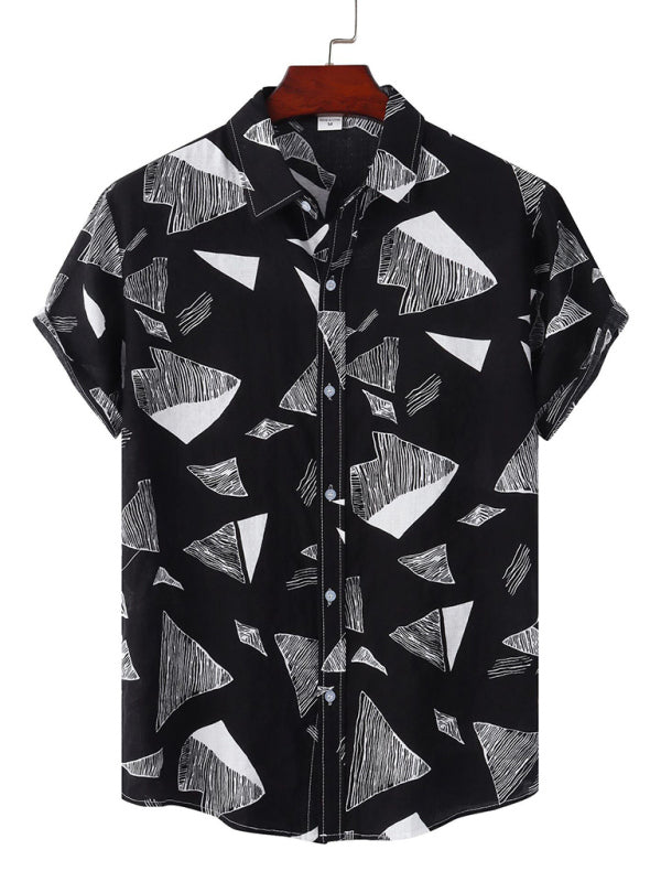 New Casual Beach Shirt Hawaiian Short Sleeve Floral Shirt (Black)