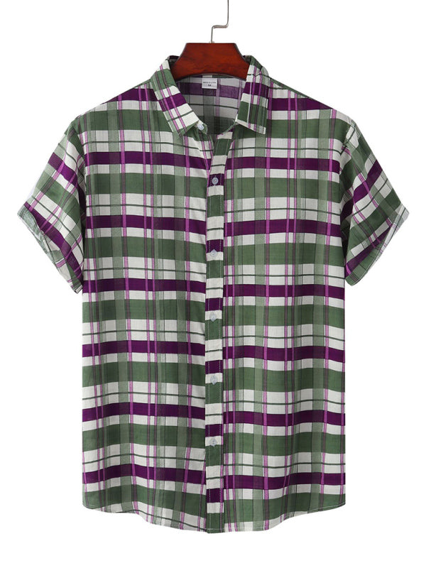 New Casual Beach Shirt Hawaiian Short Sleeve Floral Shirt (Purple)
