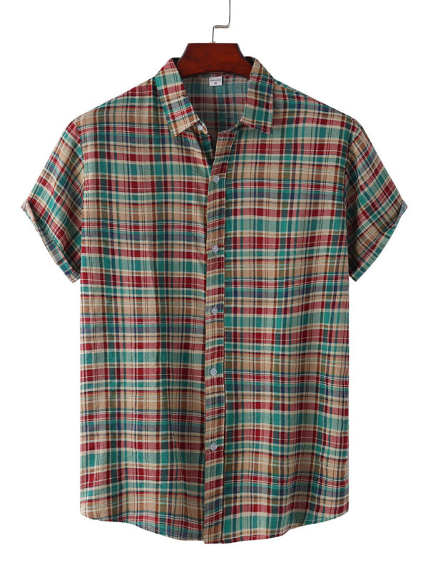 New Casual Beach Shirt Hawaiian Short Sleeve Floral Shirt (Green)