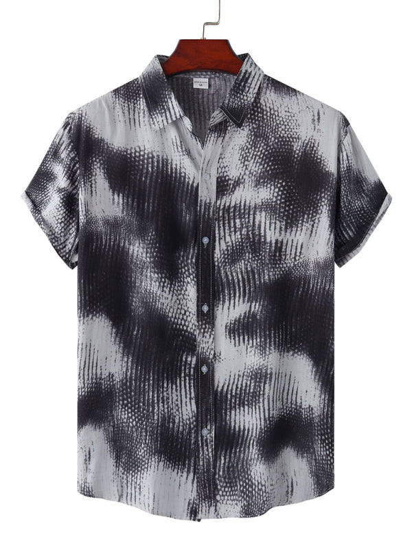 New Casual Beach Shirt Hawaiian Short Sleeve Floral Shirt (Light Grey)