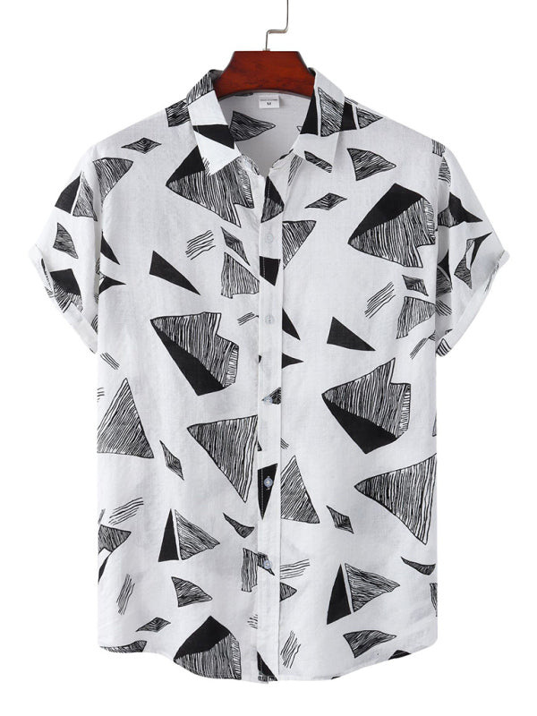 New Casual Beach Shirt Hawaiian Short Sleeve Floral Shirt (White)