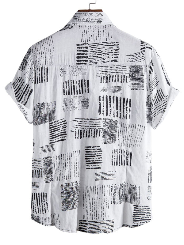 Vacation Floral Men's Casual Short Sleeve Floral Shirt (White)
