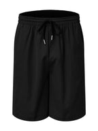 Simple Sports Short Sleeve Shorts Linen Loose Casual Men's Shirt Set (Black)