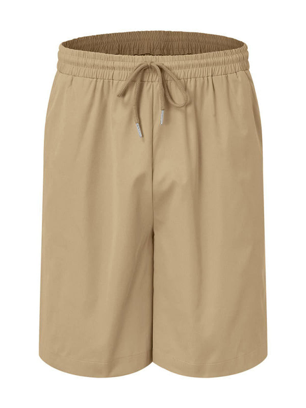 Simple Sports Short Sleeve Shorts Linen Loose Casual Men's Shirt Set (Khaki)