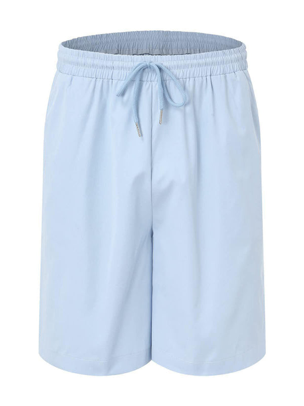 Simple Sports Short Sleeve Shorts Linen Loose Casual Men's Shirt Set (Clear Blue)