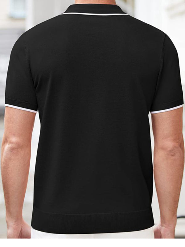 New style zipper sweater casual business polo shirt (Black)