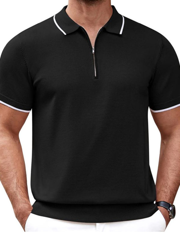 New style zipper sweater casual business polo shirt (Black)
