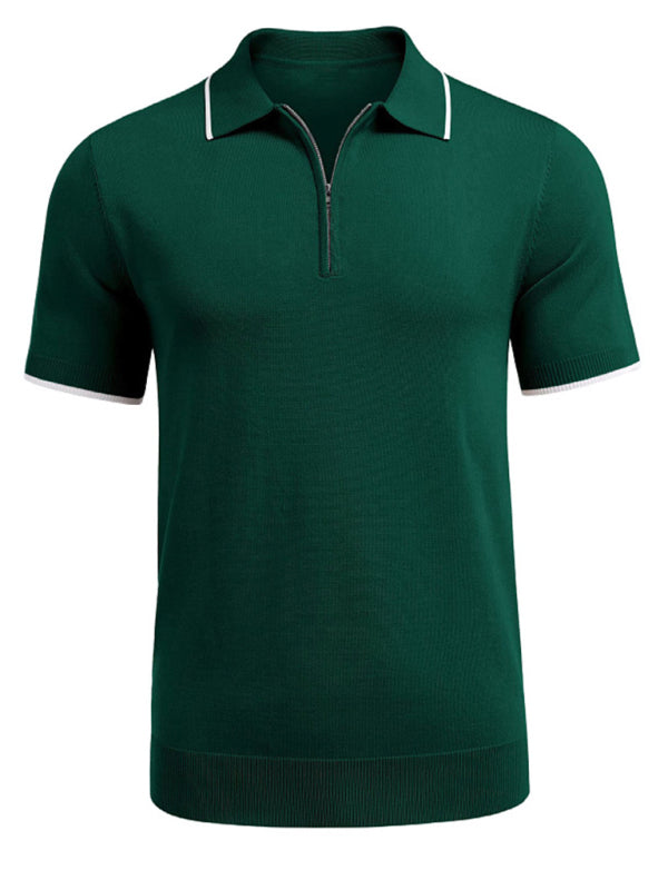 New style zipper sweater casual business polo shirt (Green)