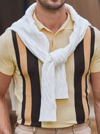 New striped jacquard sweater Short-sleeved business casual Polo shirt (Brown)