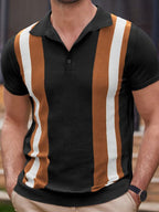 New striped jacquard sweater Short-sleeved business casual Polo shirt (Brown)