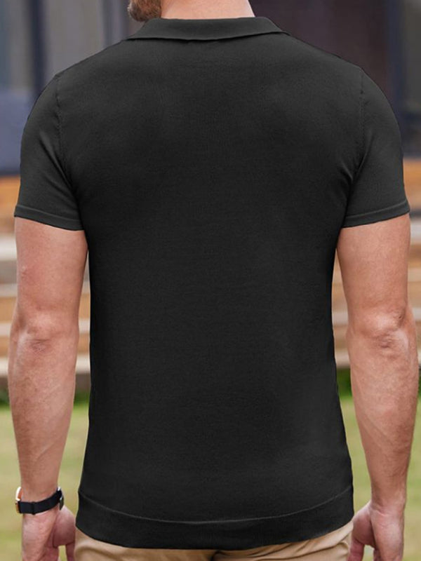 New striped jacquard sweater Short-sleeved business casual Polo shirt (Brown)