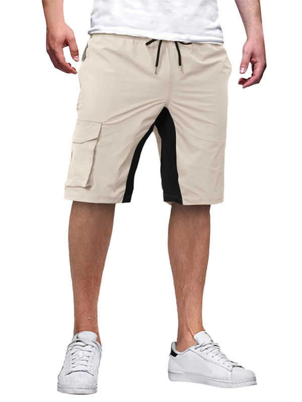 New style men's overalls drawstring color block casual shorts