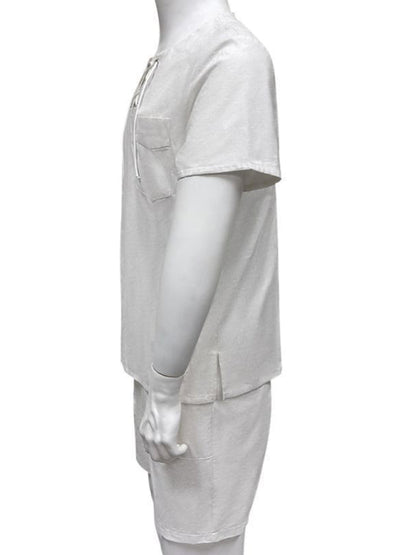 Men's new casual solid color lace-up beach cotton and linen suit
