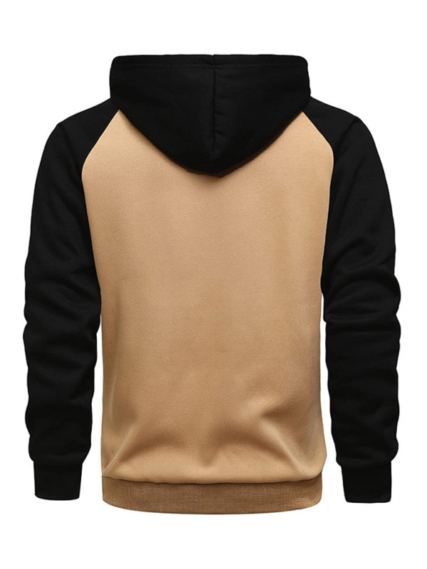 Jacket Contrasting color zipper cardigan plus fleece hoodie men's clothing (Khaki)