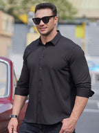 New Men's Solid Color Stretch Long Sleeve Business Casual Thin Shirt