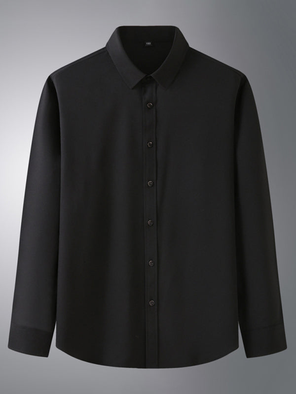 New Men's Solid Color Stretch Long Sleeve Business Casual Thin Shirt