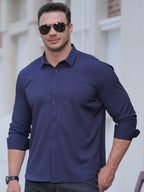 New Men's Solid Color Stretch Long Sleeve Business Casual Thin Shirt
