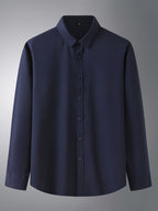 New Men's Solid Color Stretch Long Sleeve Business Casual Thin Shirt
