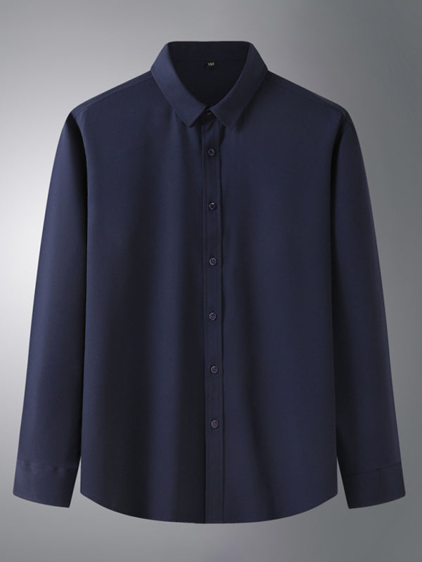 New Men's Solid Color Stretch Long Sleeve Business Casual Thin Shirt