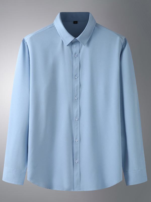 New Men's Solid Color Stretch Long Sleeve Business Casual Thin Shirt