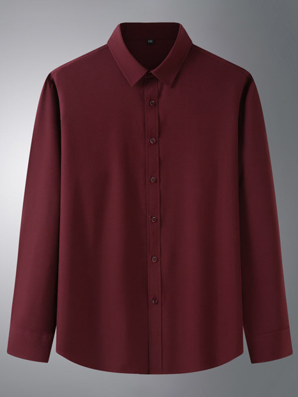 New Men's Solid Color Stretch Long Sleeve Business Casual Thin Shirt