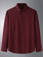 New Men's Solid Color Stretch Long Sleeve Business Casual Thin Shirt