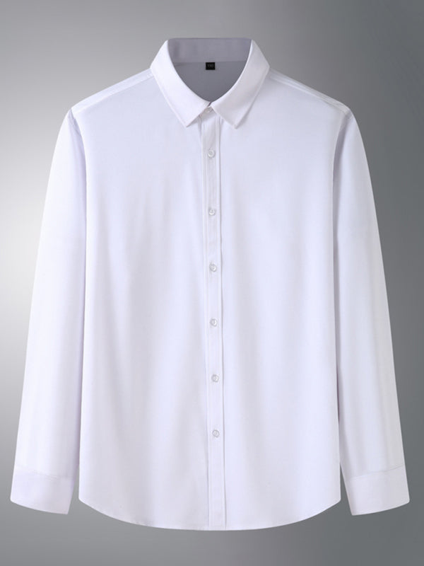 New Men's Solid Color Stretch Long Sleeve Business Casual Thin Shirt