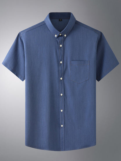 New Plus Size Men's Short Sleeve Shirt Loose Casual Stretch Denim Shirt