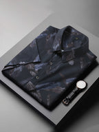New large size men's stretch leaf flower short-sleeved shirt