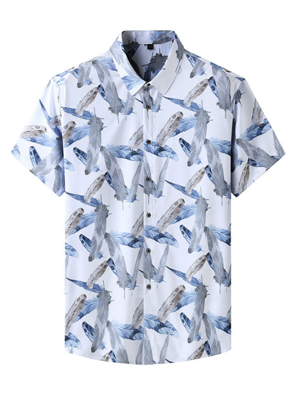 New large size men's stretch leaf flower short-sleeved shirt