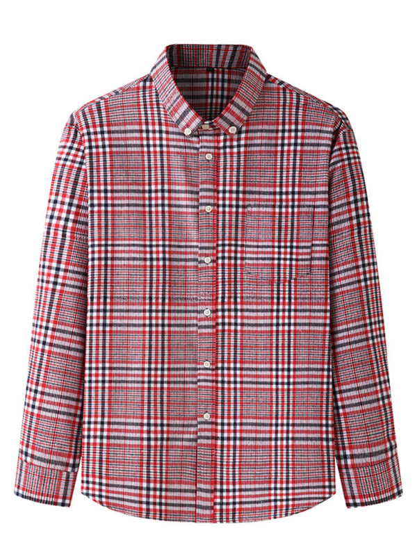 New Large Size Men's Brushed Long Sleeve Shirt Casual Plaid Long Sleeve Shirt