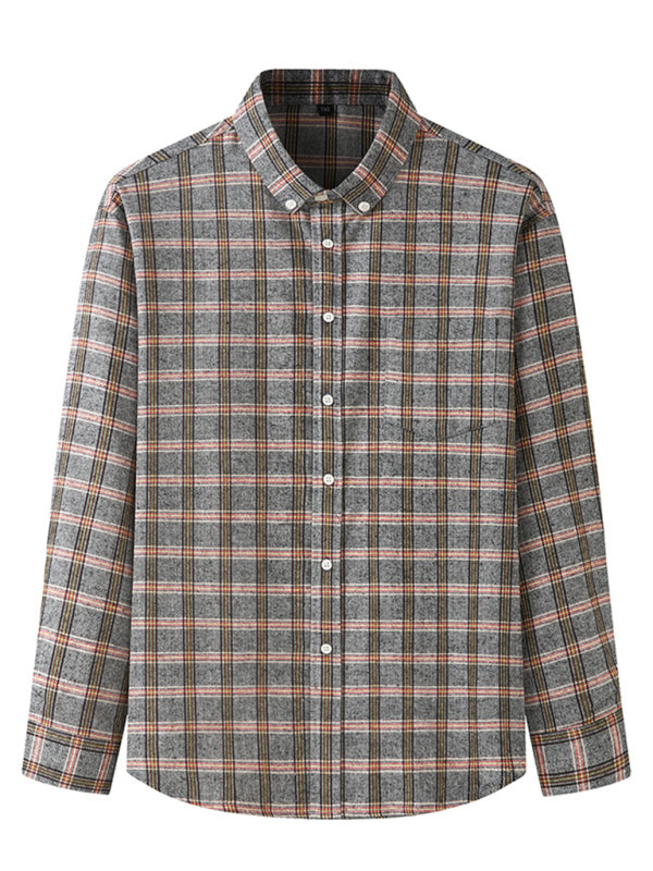 New Large Size Men's Brushed Long Sleeve Shirt Casual Plaid Long Sleeve Shirt