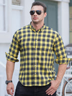 New Large Size Men's Brushed Long Sleeve Shirt Casual Plaid Long Sleeve Shirt