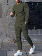 Two-piece Set Round Neck Long Sleeve & Trousers Casual Sports Suit (Misty Grey)