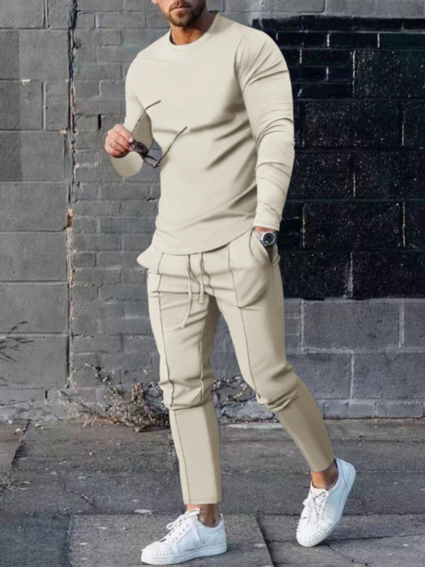 Two-piece Set Round Neck Long Sleeve & Trousers Casual Sports Suit (Misty Grey)