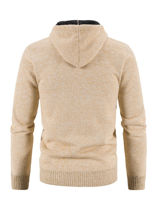 Men's casual knitted hooded zipper jacket (Cream)