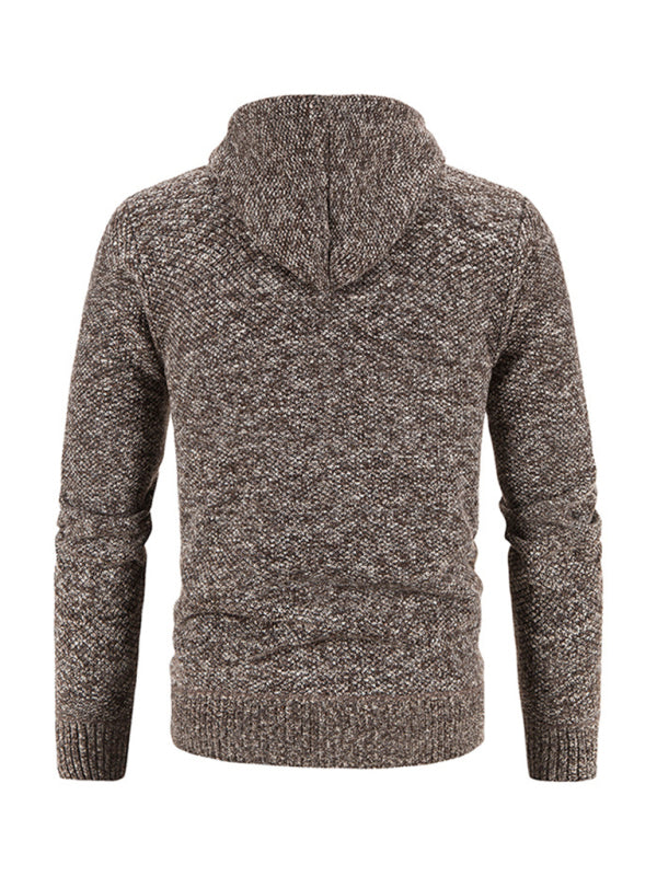 Men's casual knitted hooded zipper jacket (Coffee)