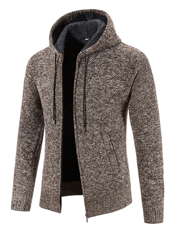 Men's casual knitted hooded zipper jacket (Coffee)