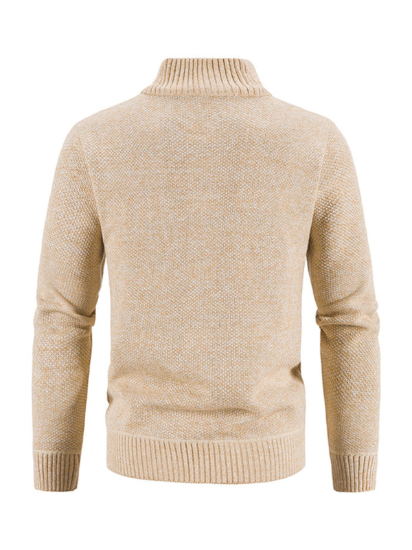 Men's casual stand collar knitted jacket (Cream)