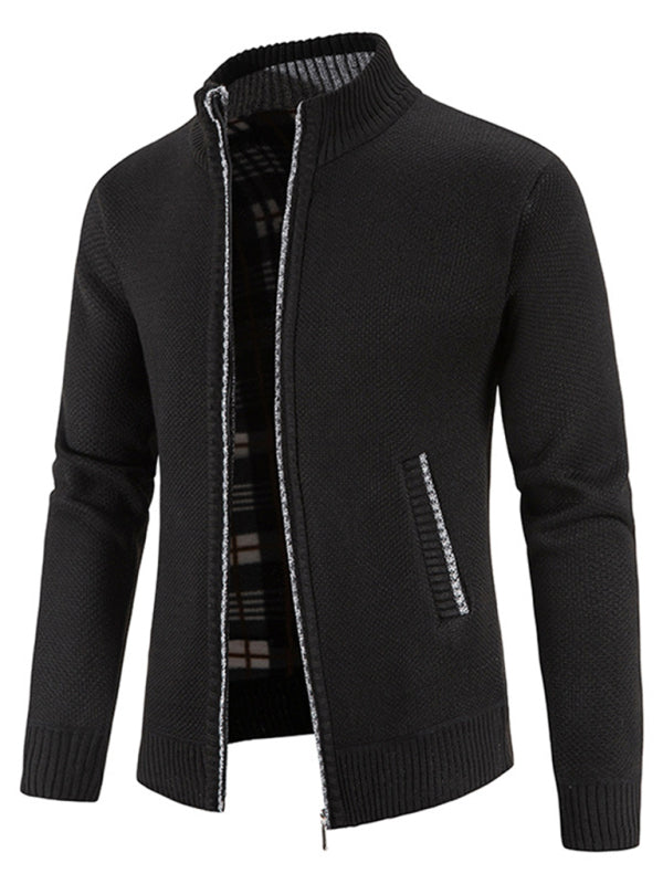 Men's casual stand collar knitted jacket (Black)