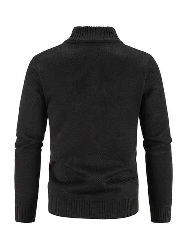 Men's casual stand collar knitted jacket (Black)
