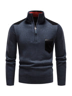 Men's stand-up collar thickened patchwork half-zip lapel sweater pullover sweater