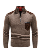Men's stand-up collar thickened patchwork half-zip lapel sweater pullover sweater
