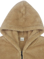 Men's double-sided arctic velvet hooded solid color warm zipper jacket (Khaki)