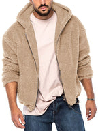 Men's double-sided arctic velvet hooded solid color warm zipper jacket (Khaki)